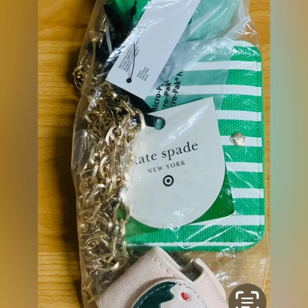 Kate Spade NY- Green/White Stripe Mini Crossbody/Gold Chain Strap/Accessories